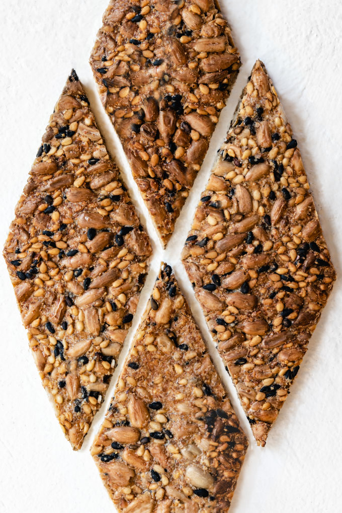 seed crackers with flaxseeds, sunflower seeds, and sesame seeds
