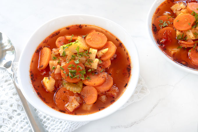 vegetable soup with carrots, celery, potatoes