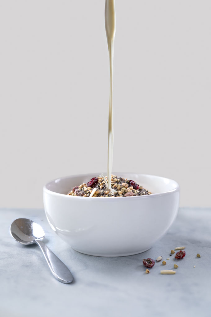 high-protein cereal - chia seeds, hemp seed, buckwheat