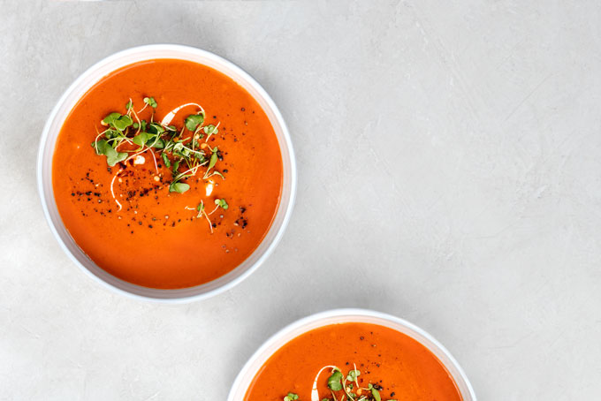 pureed soup with roasted red peppers